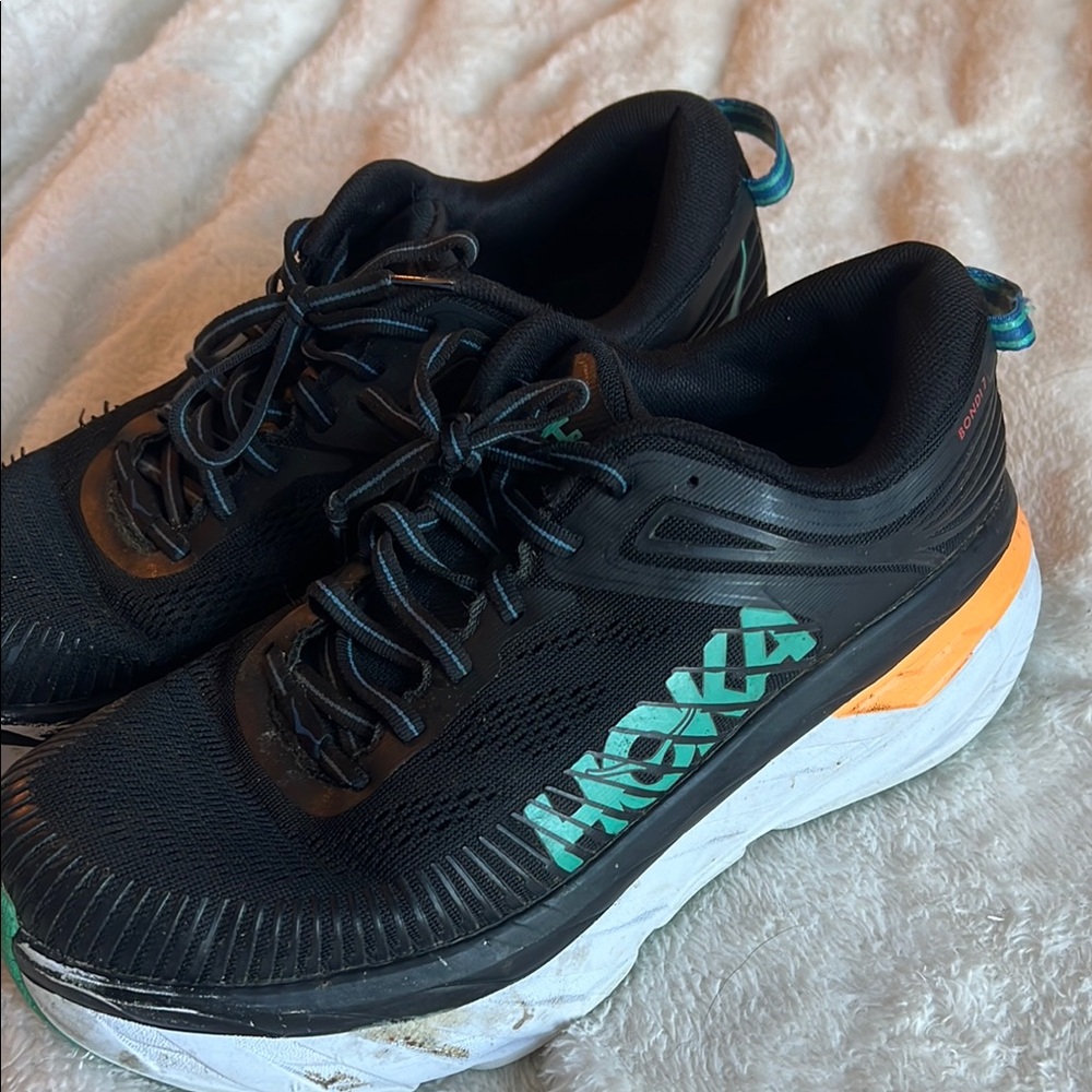 Hoka Black and Teal Athletic Shoes